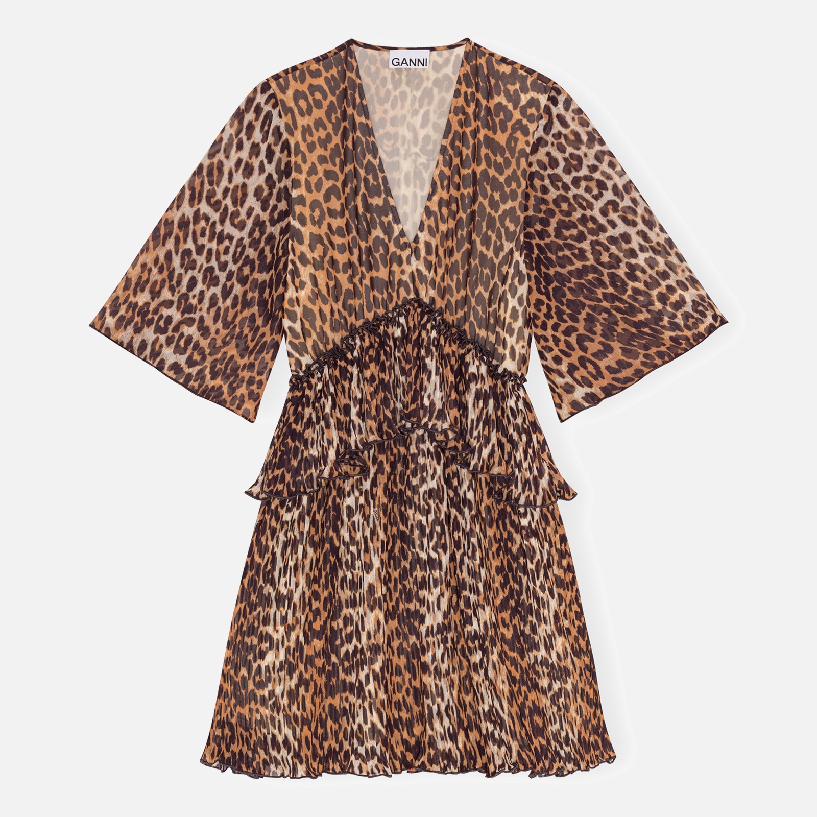 Ganni Ruffled Leopard-Print Chiffon Mini Dress - 1