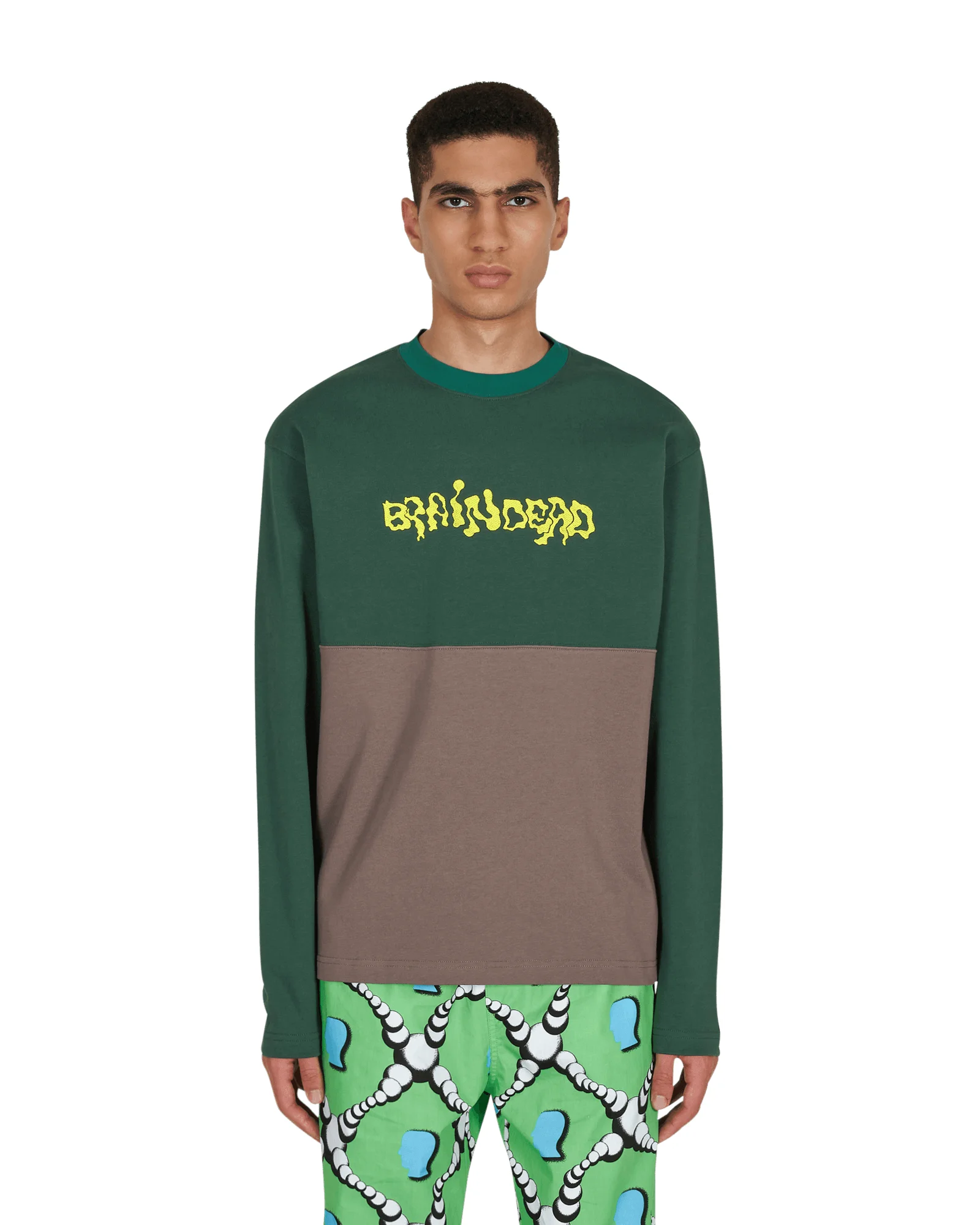 Embroidered Football Longsleeve T-Shirt Green - 1