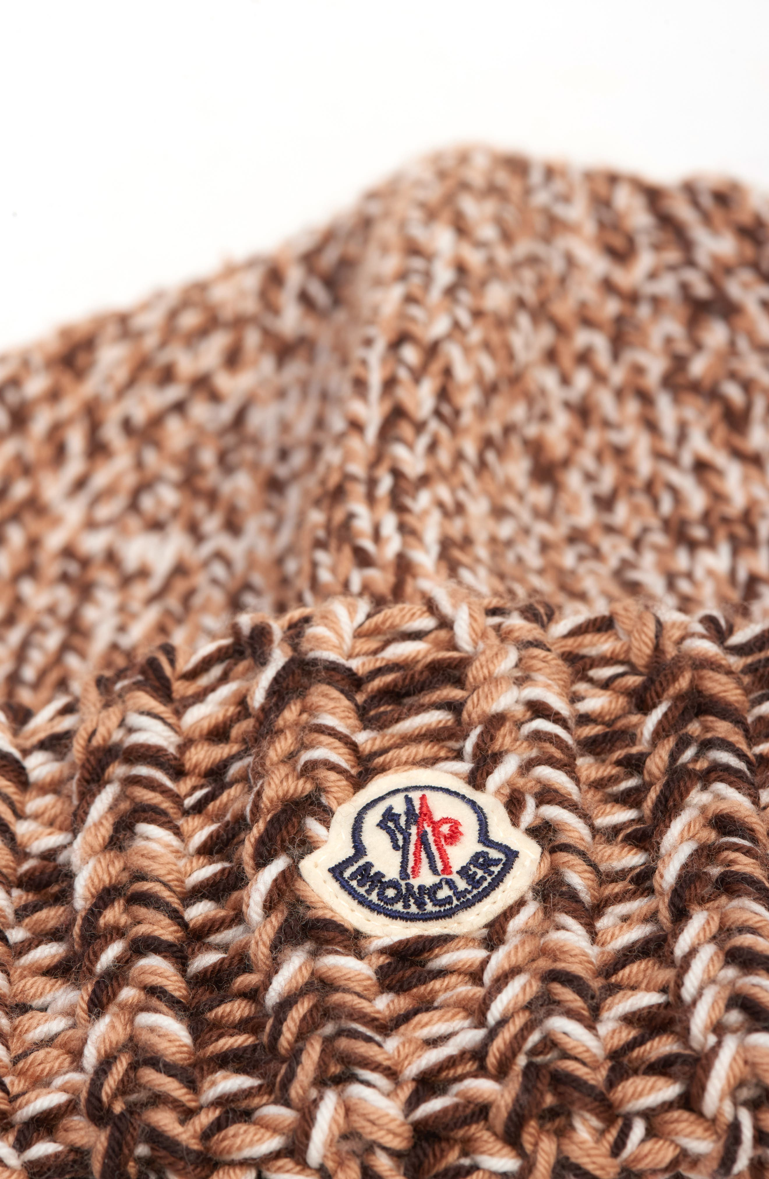 Moncler Logo Patch Rib Wool Beanie in Brown/Beige Multi at Nordstrom - 3