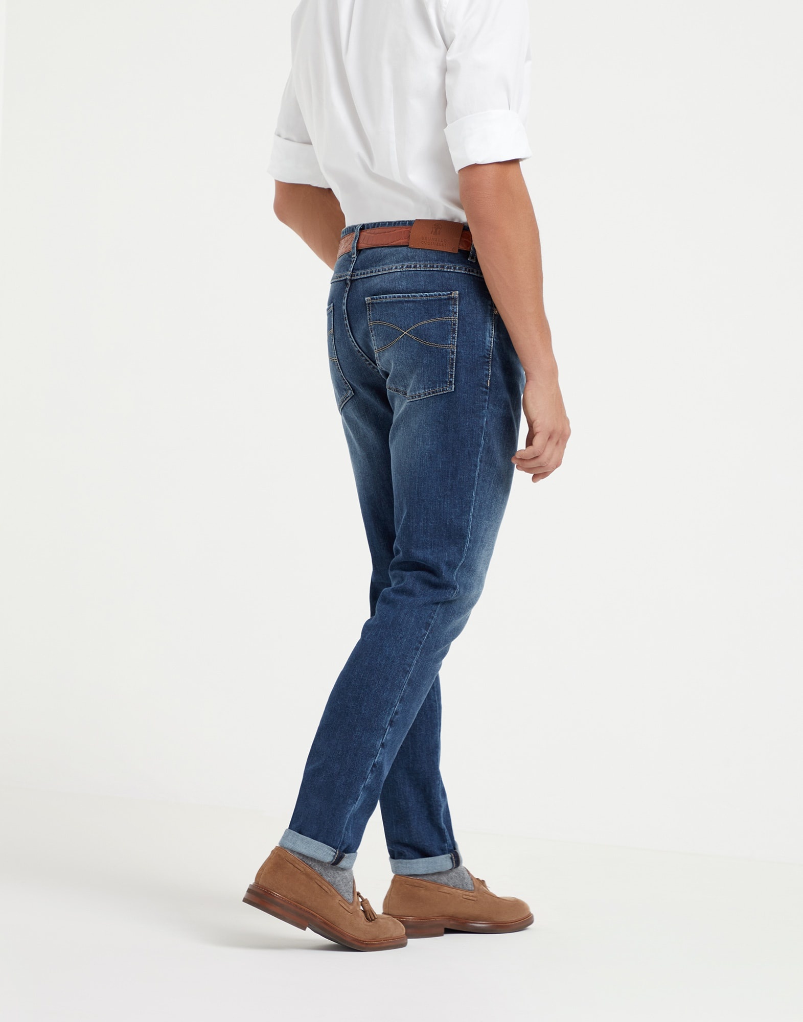 Comfort cotton denim slim fit five-pocket trousers - 2