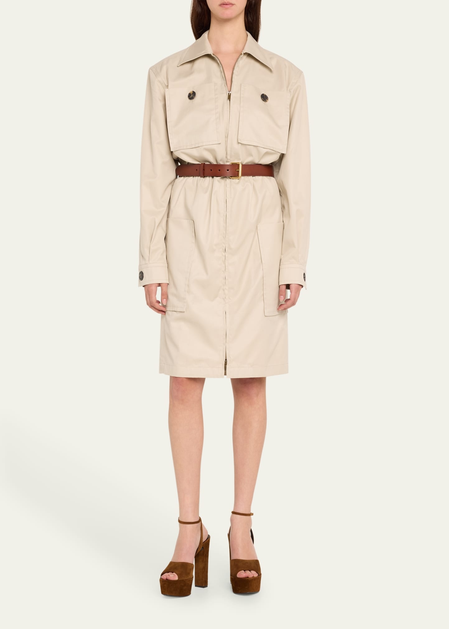 Cargo Pocket Zip Front Ls Shirtdress - 2