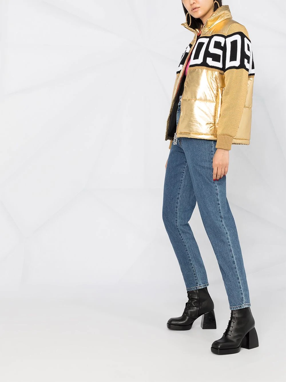 metallic logo print padded jacket - 6