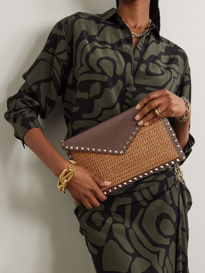 Valentino Rockstud leather and raffia clutch outlook