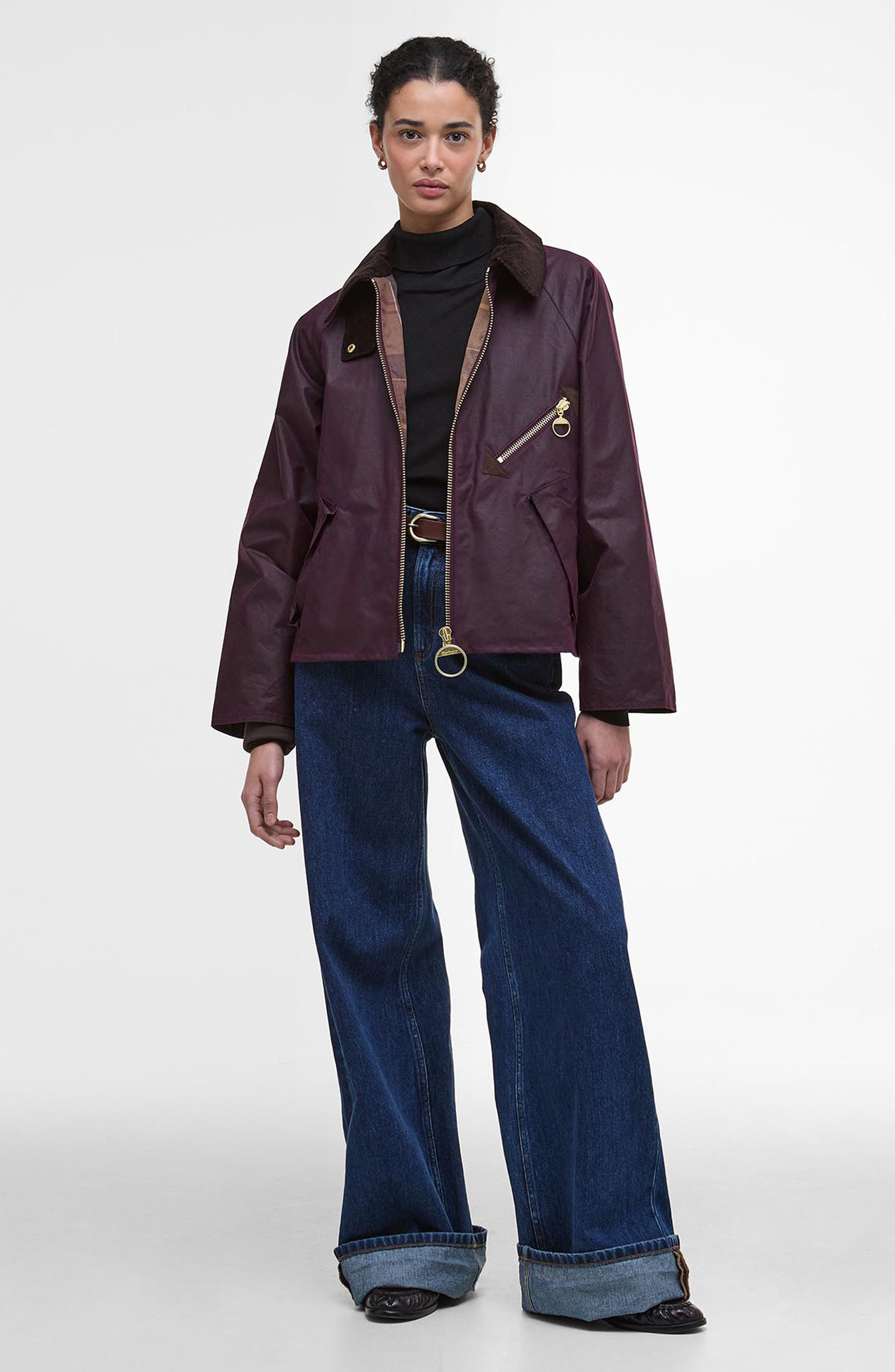 Barbour Arlene Water Repellent Waxed Jacket in Merlot/Muted Tartan at Nordstrom - 9