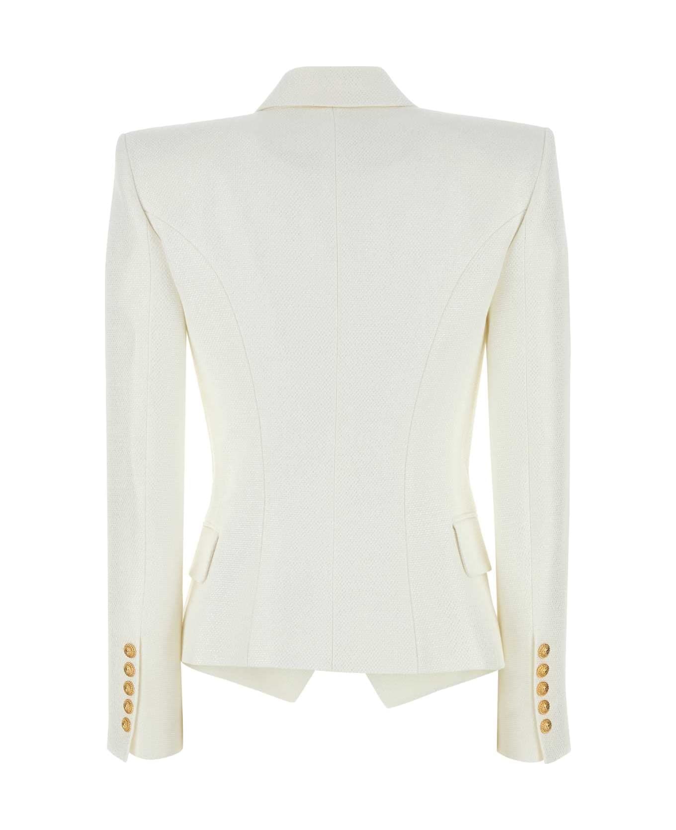 White Viscose Blend Blazer - 2