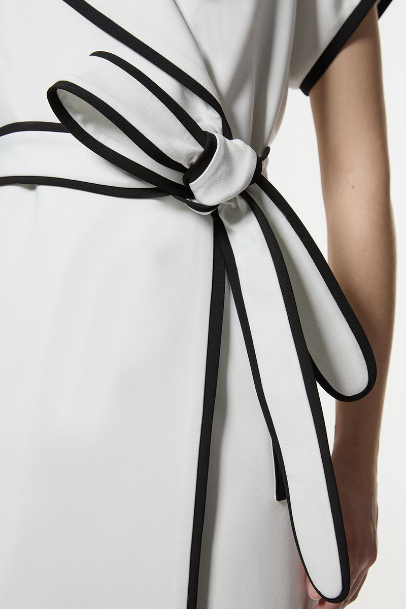 KAREN MILLEN Compact Stretch Belted Tailored Tipped Midi Dress outlook