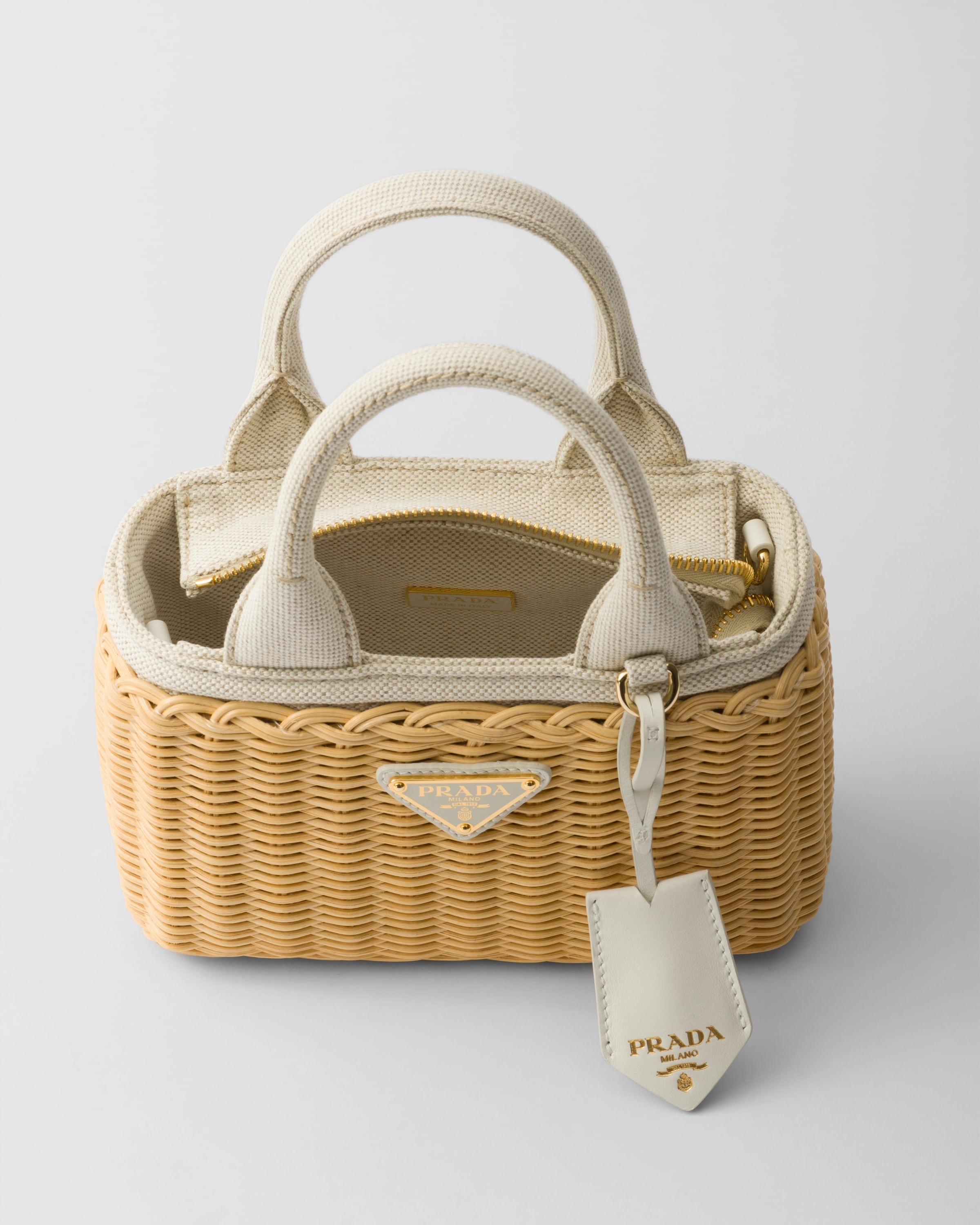 Woven fabric and linen blend mini tote bag - 4
