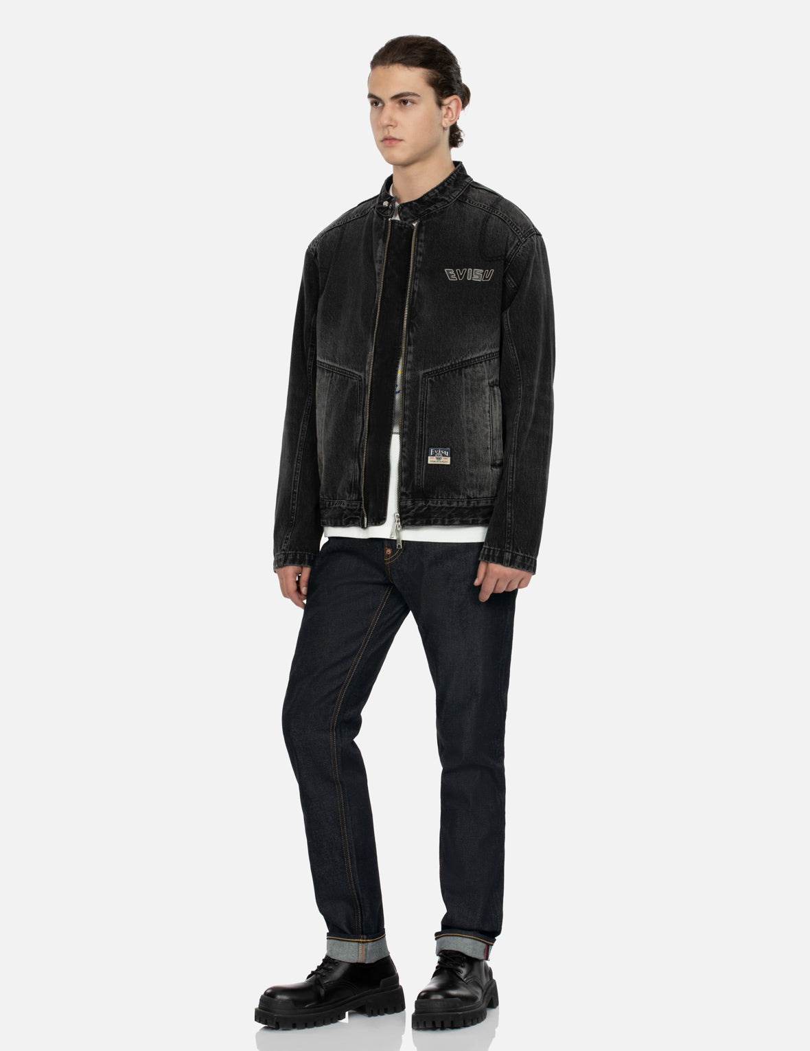 GODHEAD PRINT RELAX FIT BIKER DENIM JACKET - 4