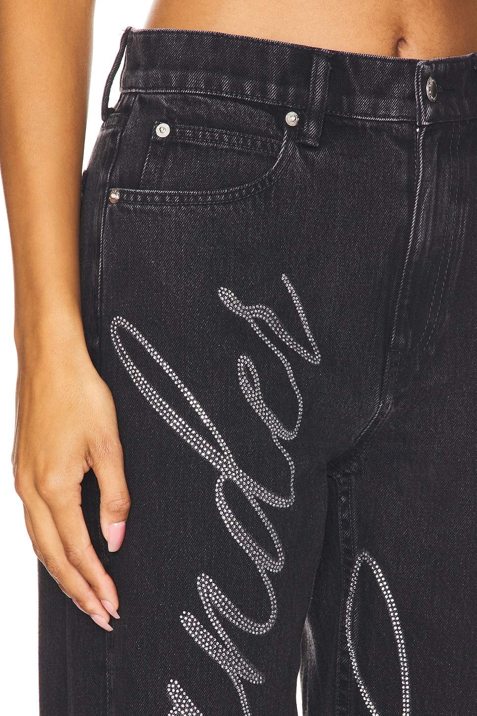 Alexander Wang Ez Mid Rise Relaxed Cursive Logo Jean
