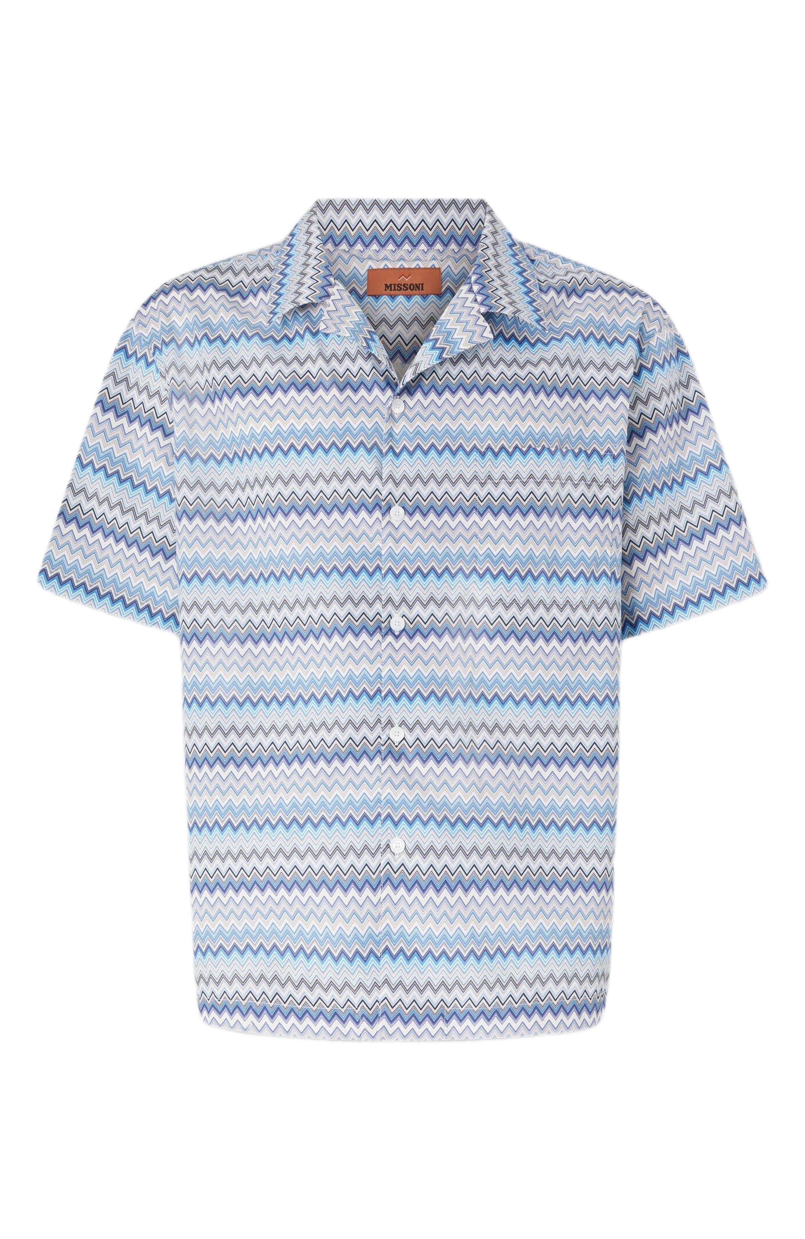 Missoni Zig Zag Cotton Poplin Bowling Shirt With Breast Pocket in Blue & Grey at Nordstrom - 2