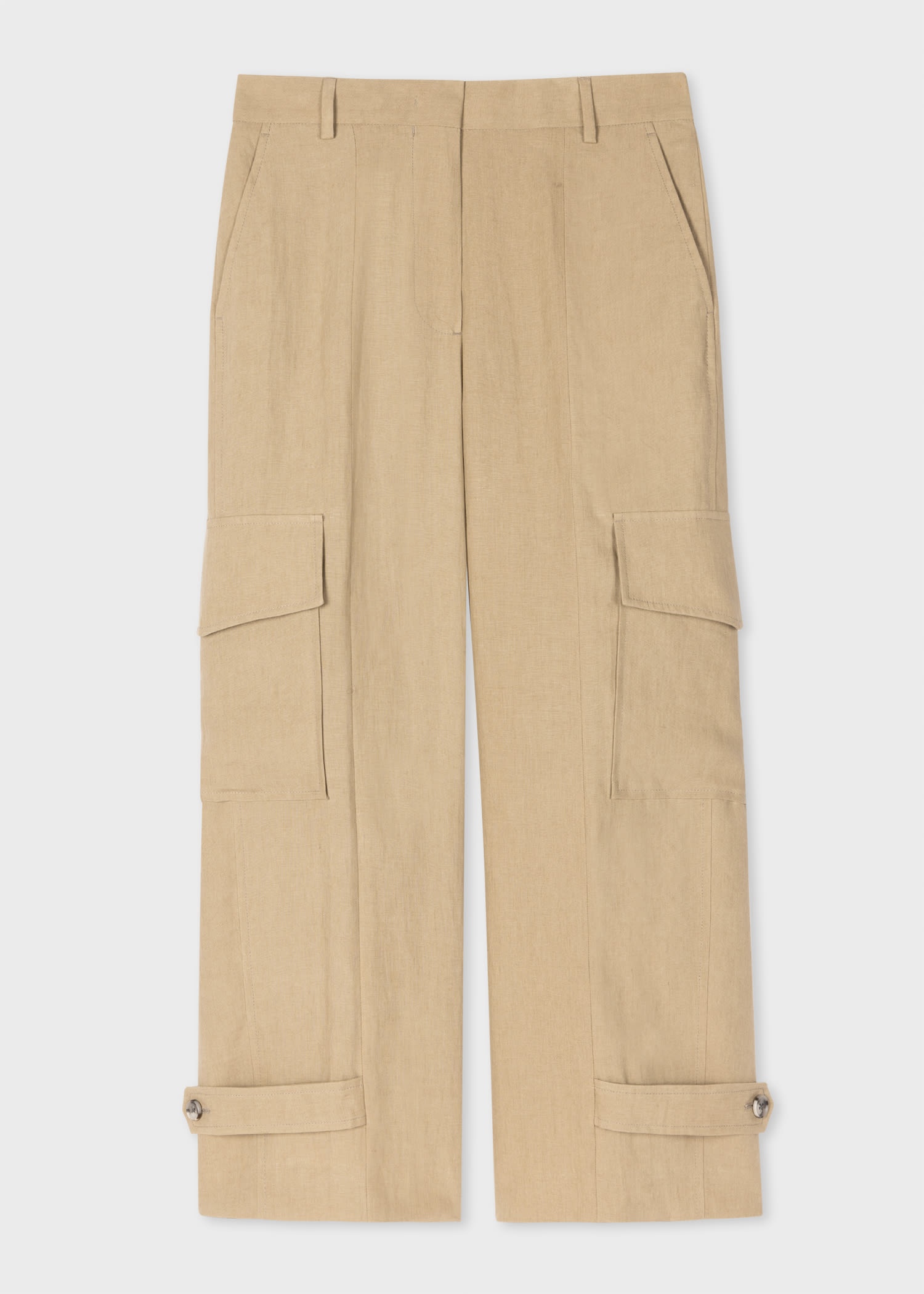 Pale Khaki Linen Cargo Trousers - 1