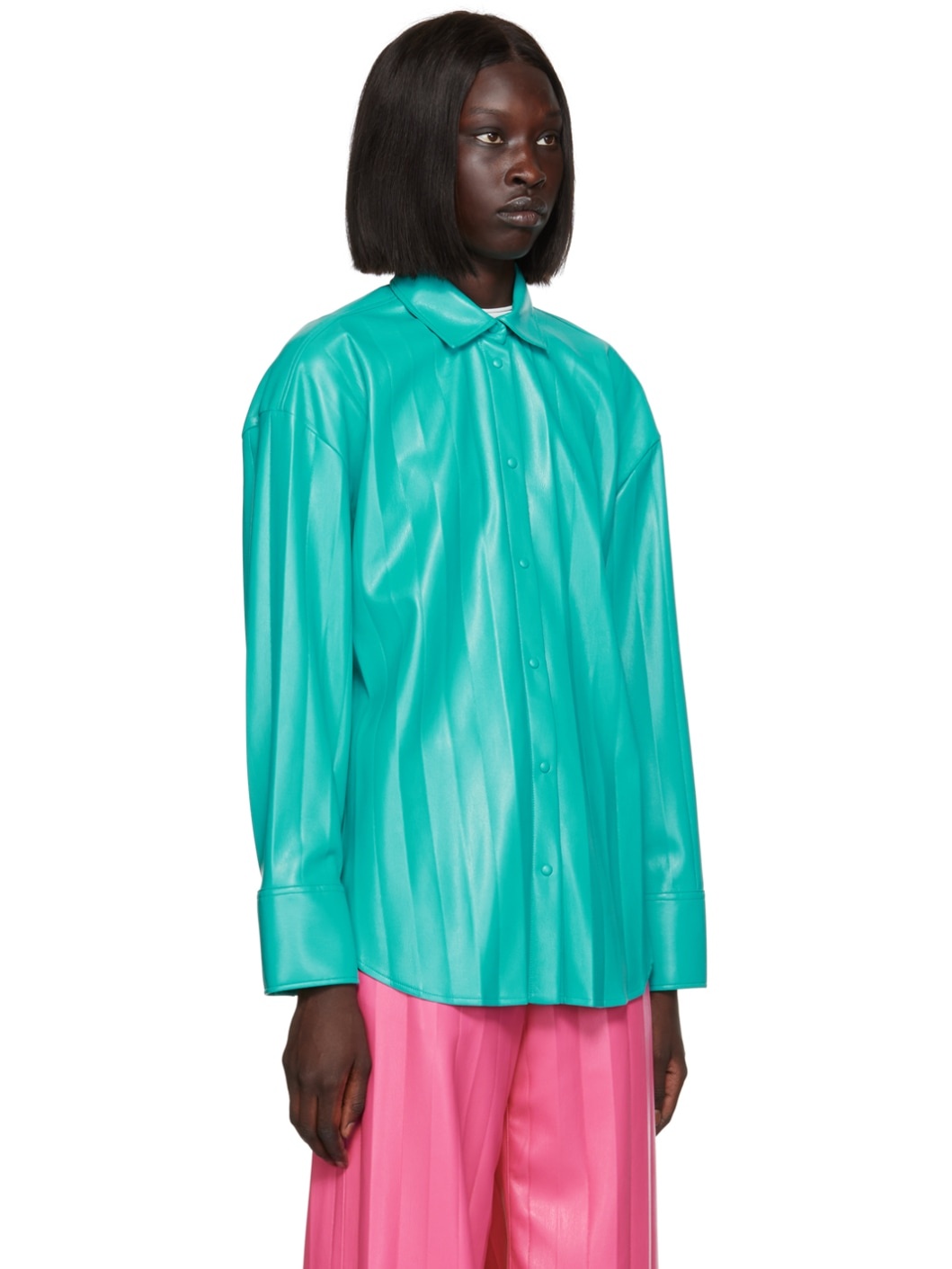 Blue Faux-Leather Shirt - 2