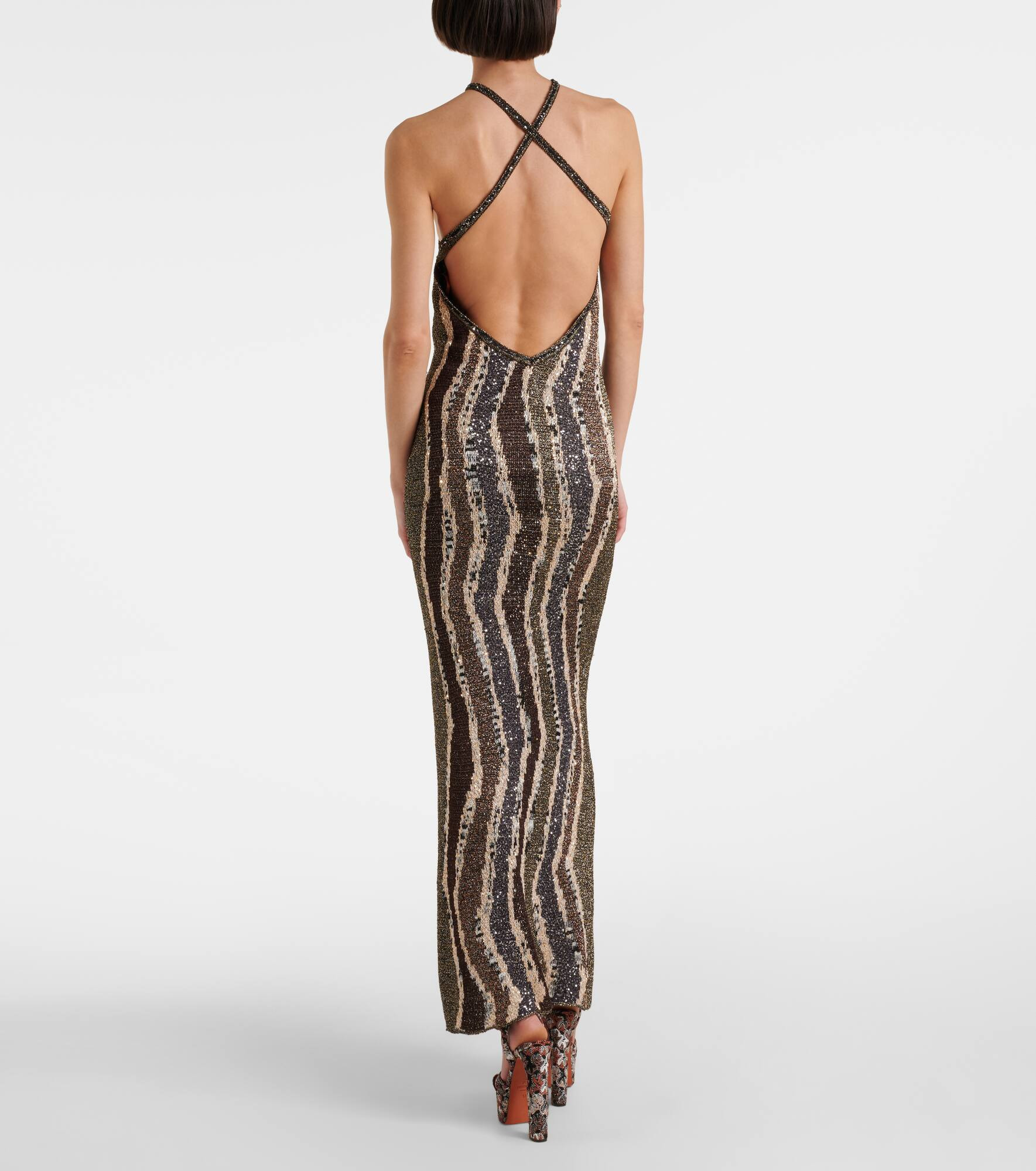 Sequined open-back lamé gown - 3