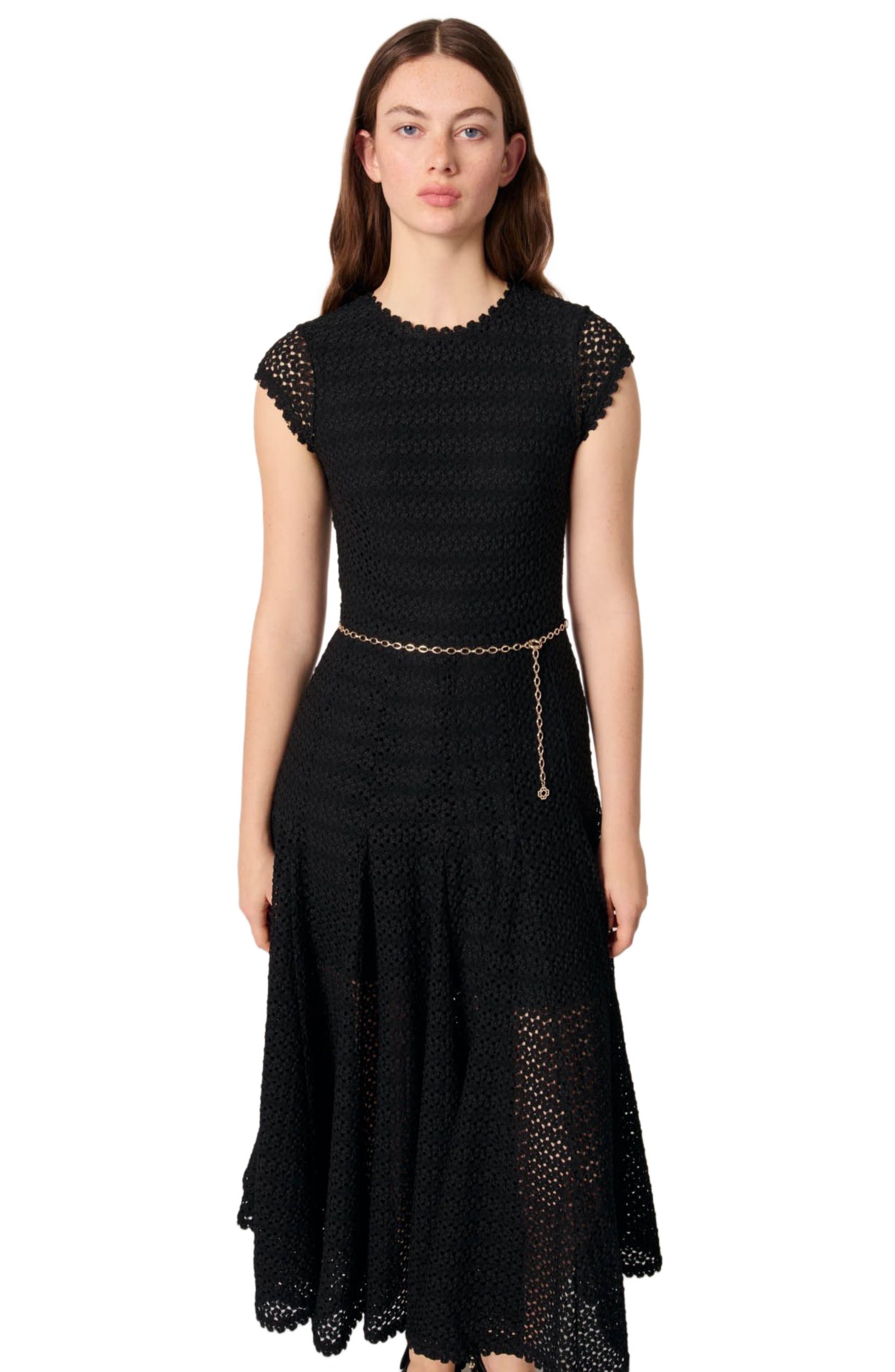 maje Crochet-knit maxi dress in Black at Nordstrom - 7
