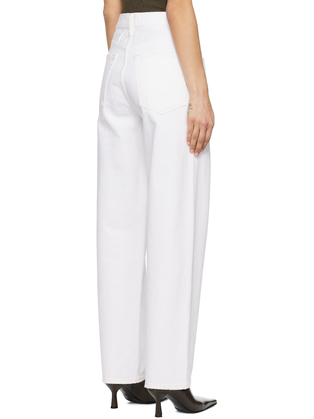 White V-Waist Baggy Jeans - 3