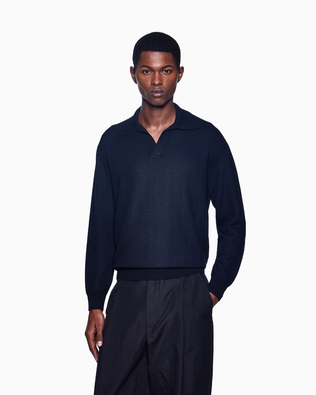 MICRO JACQUARD VIRGIN WOOL AND VISCOSE POLO JUMPER - 4