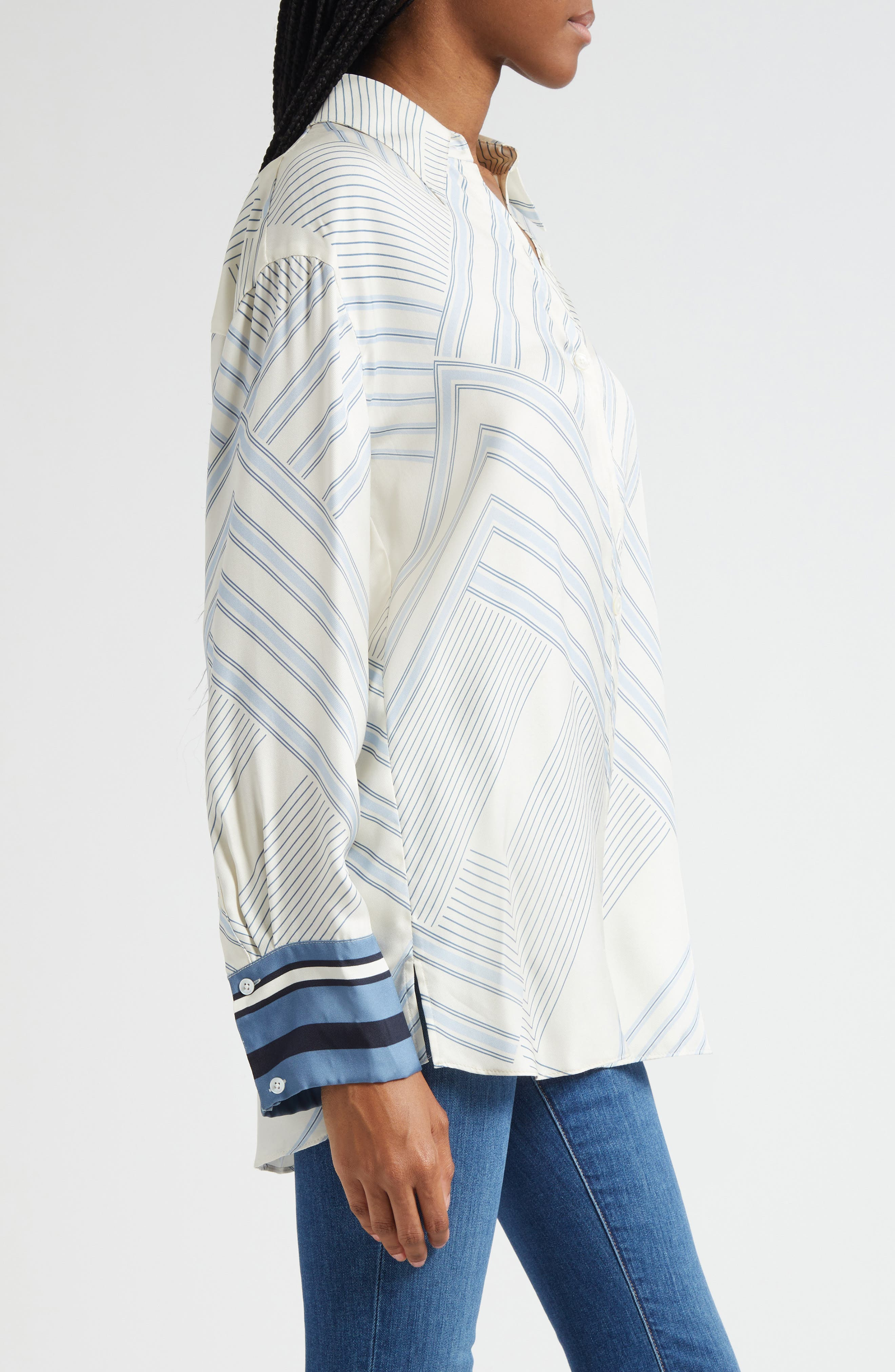 Veronica Beard Delila Stripe Silk Blend Shirt in Dove Blue Lake Multi at Nordstrom - 3