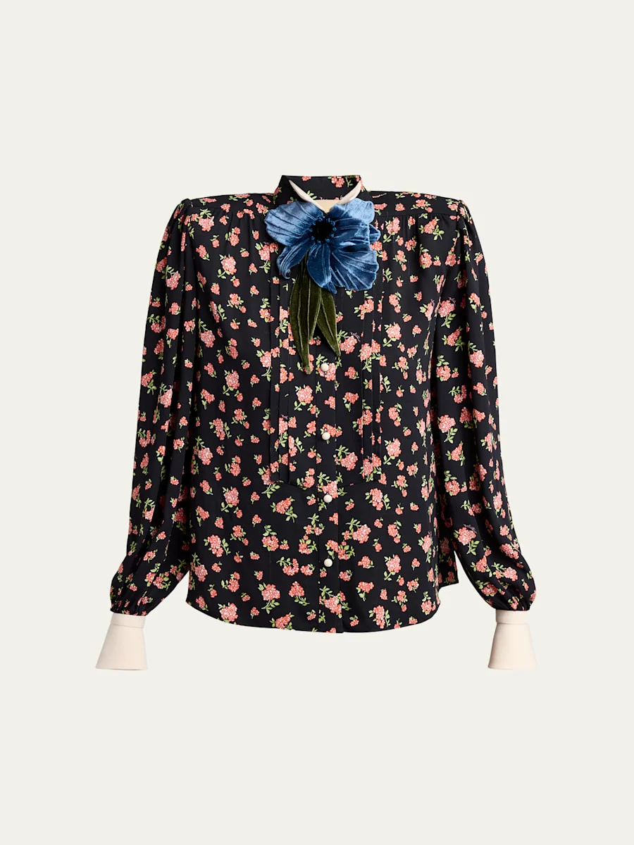 Embellished Floral-Print Shirt - 1