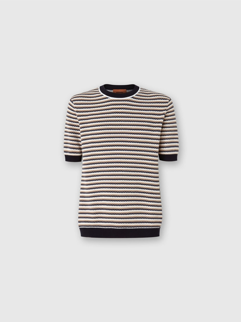 Zigzag cotton knit T-shirt with contrasting piping 1