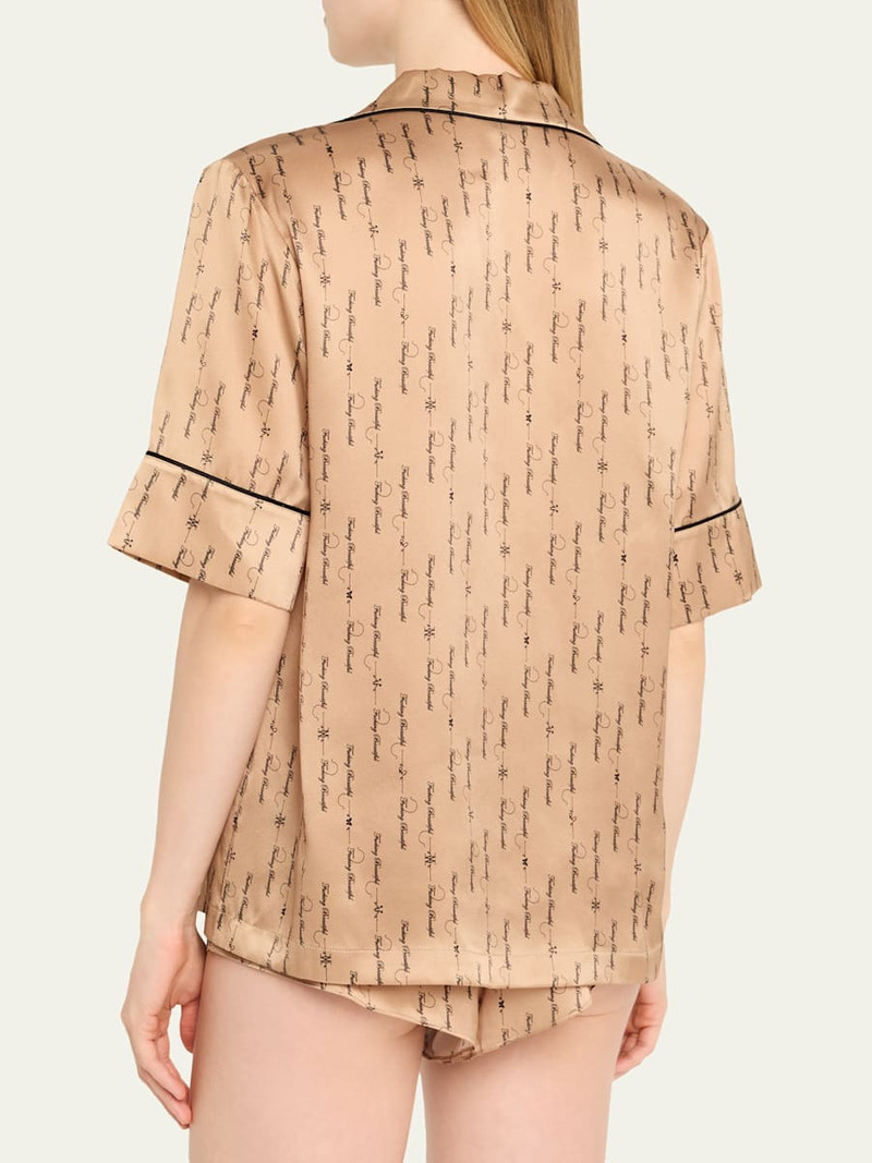 KIKI DE MONTPARNASSE Script-Print Silk Lounge Top outlook