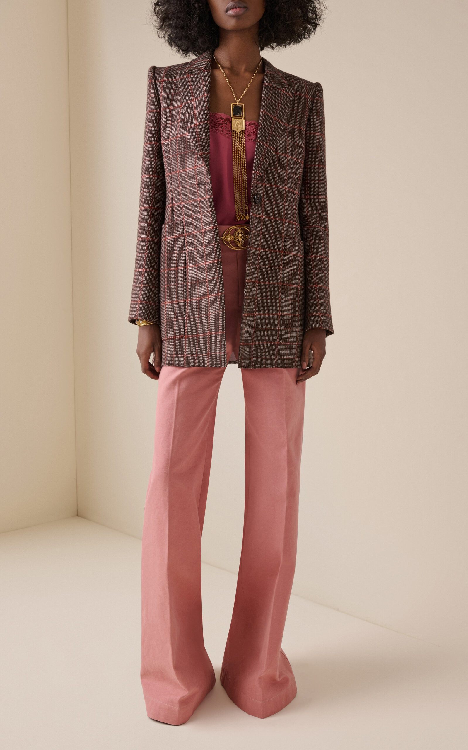 Long Checked-Wool Blazer brown - 3