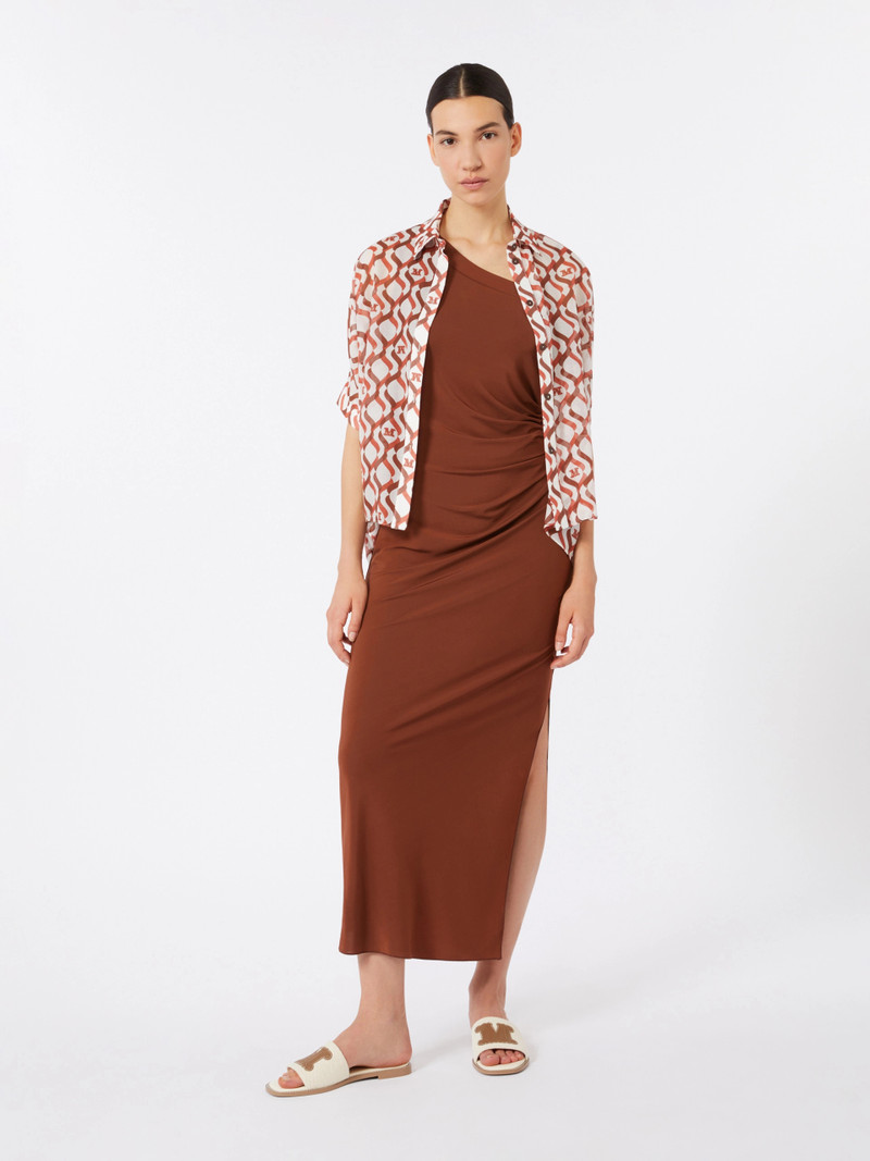 Max Mara FIABE Jersey one-shoulder dress - CHOCOLATE outlook