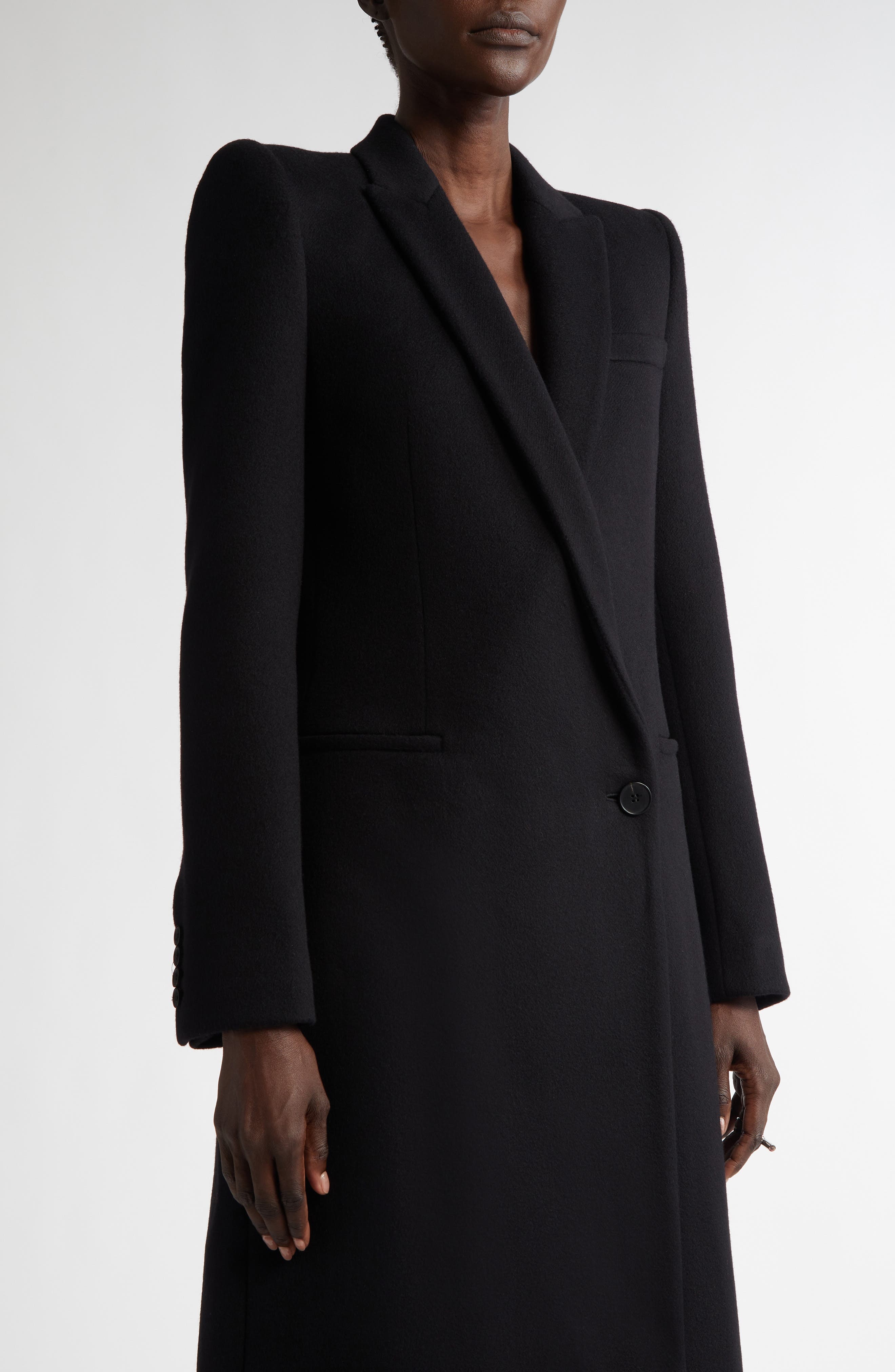 Alexander McQueen Stacked Shoulder Wool & Cashmere Long Coat in Black at Nordstrom - 4
