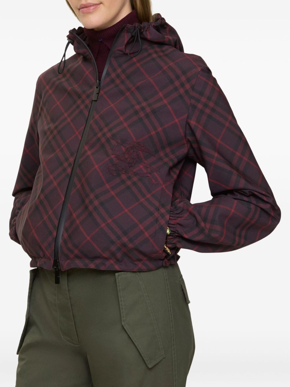 check-pattern hooded cropped jacket - 2