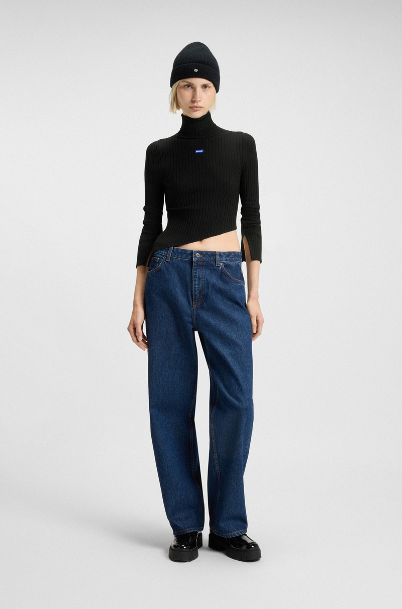 HUGO LOGO-BADGE RIB-KNIT SWEATER WITH ASYMMETRIC HEM outlook