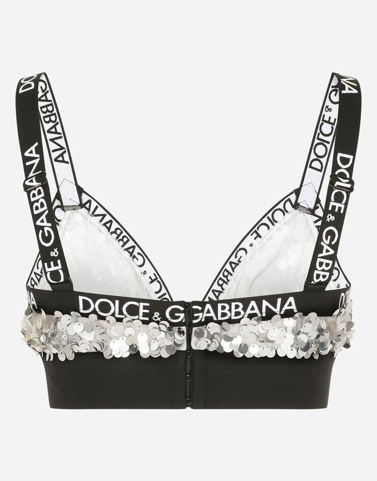 Sequined triangle bra with branded elastic - 3