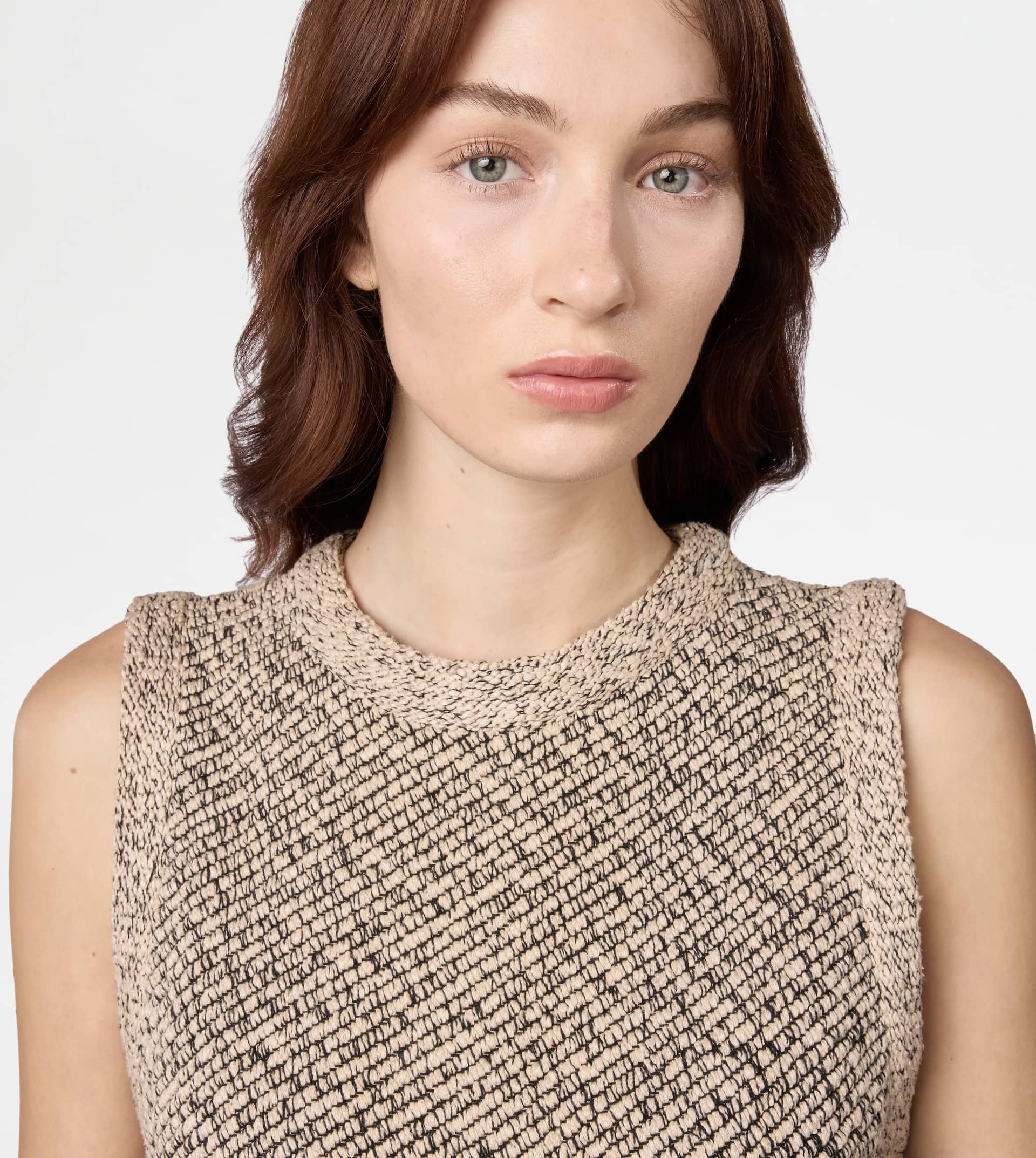 TOP IN MOULINÉ KNIT - BEIGE, BLACK - 5