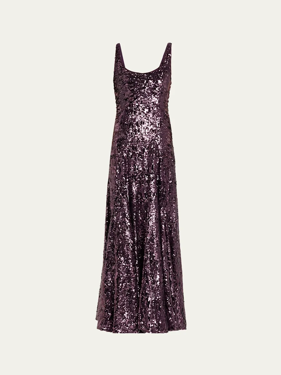 Paillette Sequined Sleeveless A-Line Gown - 1