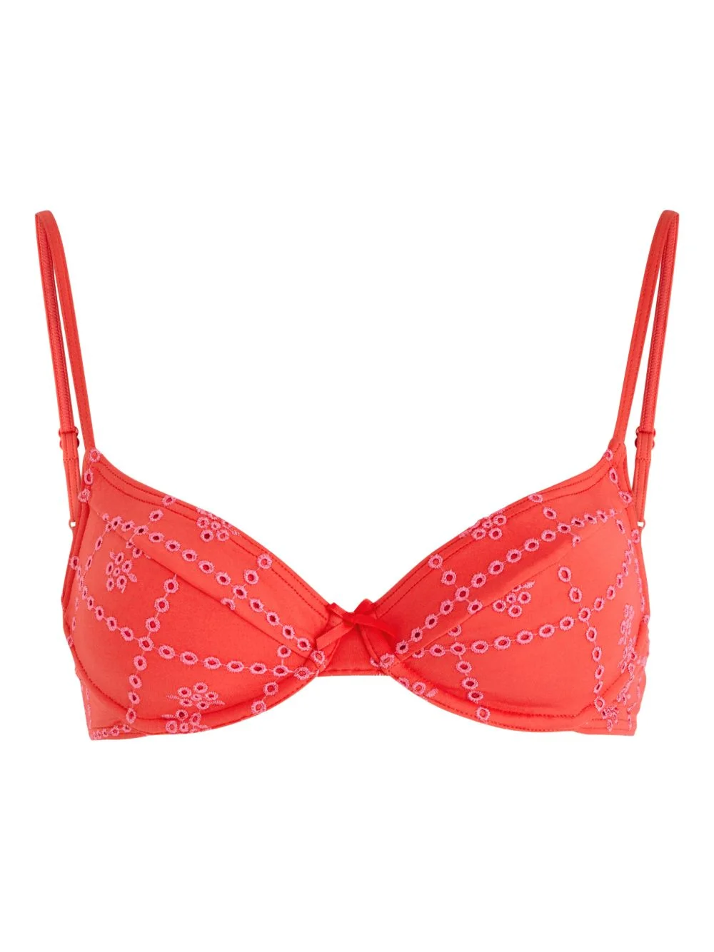 eyelet-embroidered ribbon-detail bikini top - 1