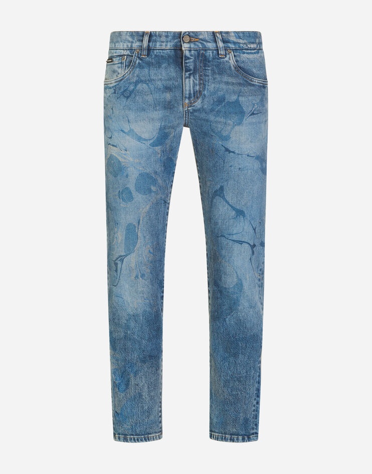 Washed blue skinny stretch jeans with brushstroke design - 3