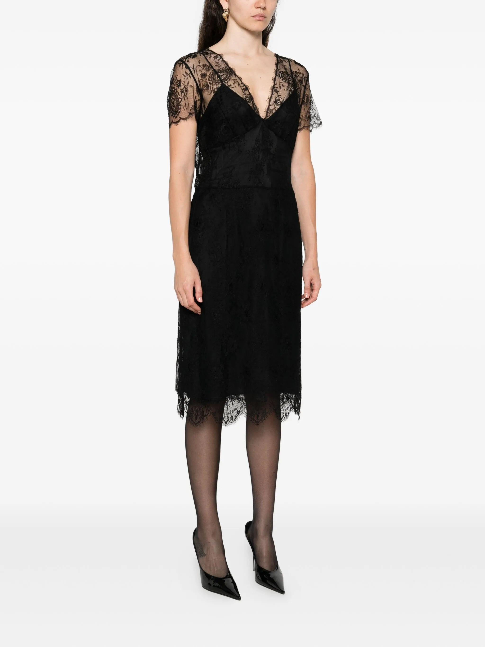 Prada Lace-overlay V-neck Dress - 3