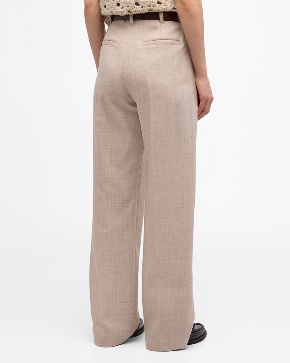 Combed Wool Herringbone Pleated Wide-Leg Pants - 6