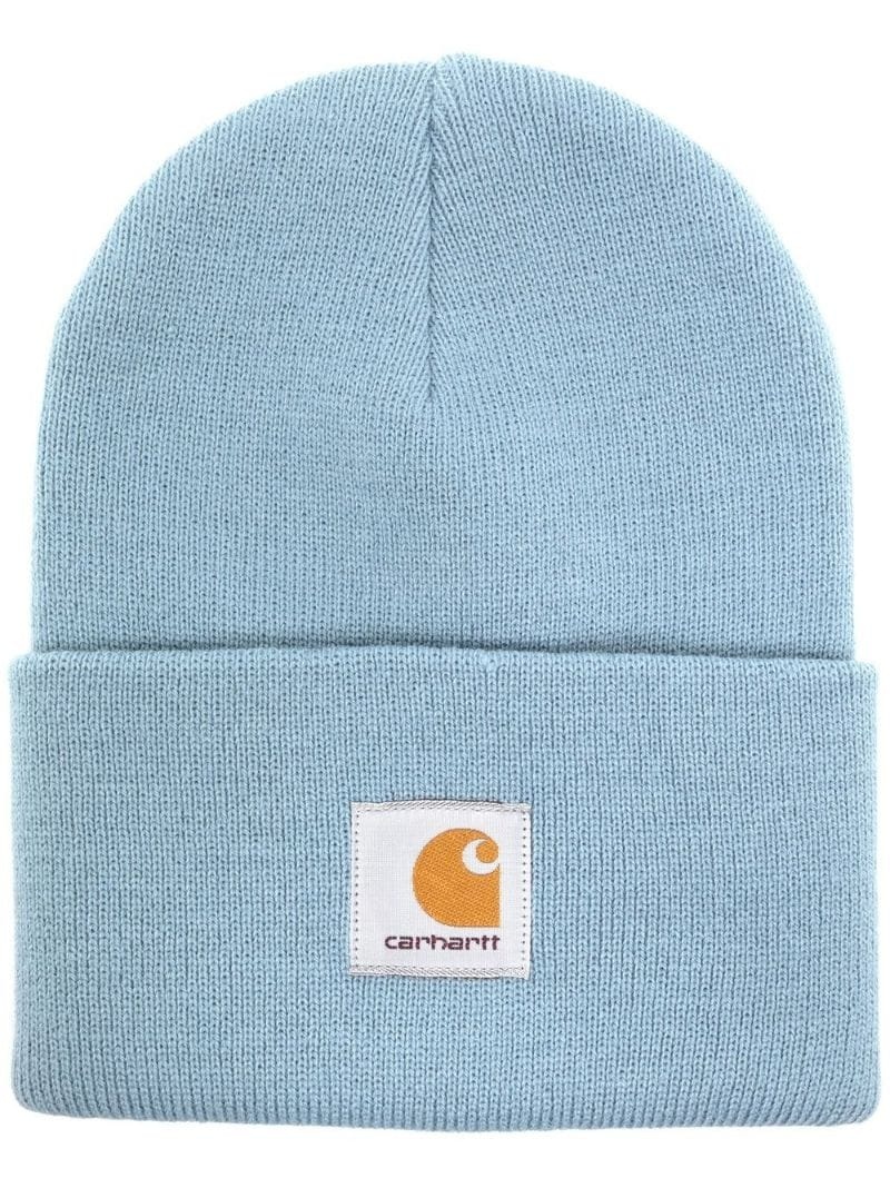 logo-patch knitted hat - 1