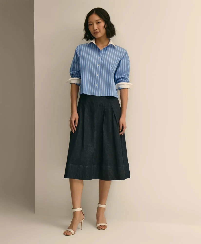 Cotton Blend A-Line Denim Skirt - 1