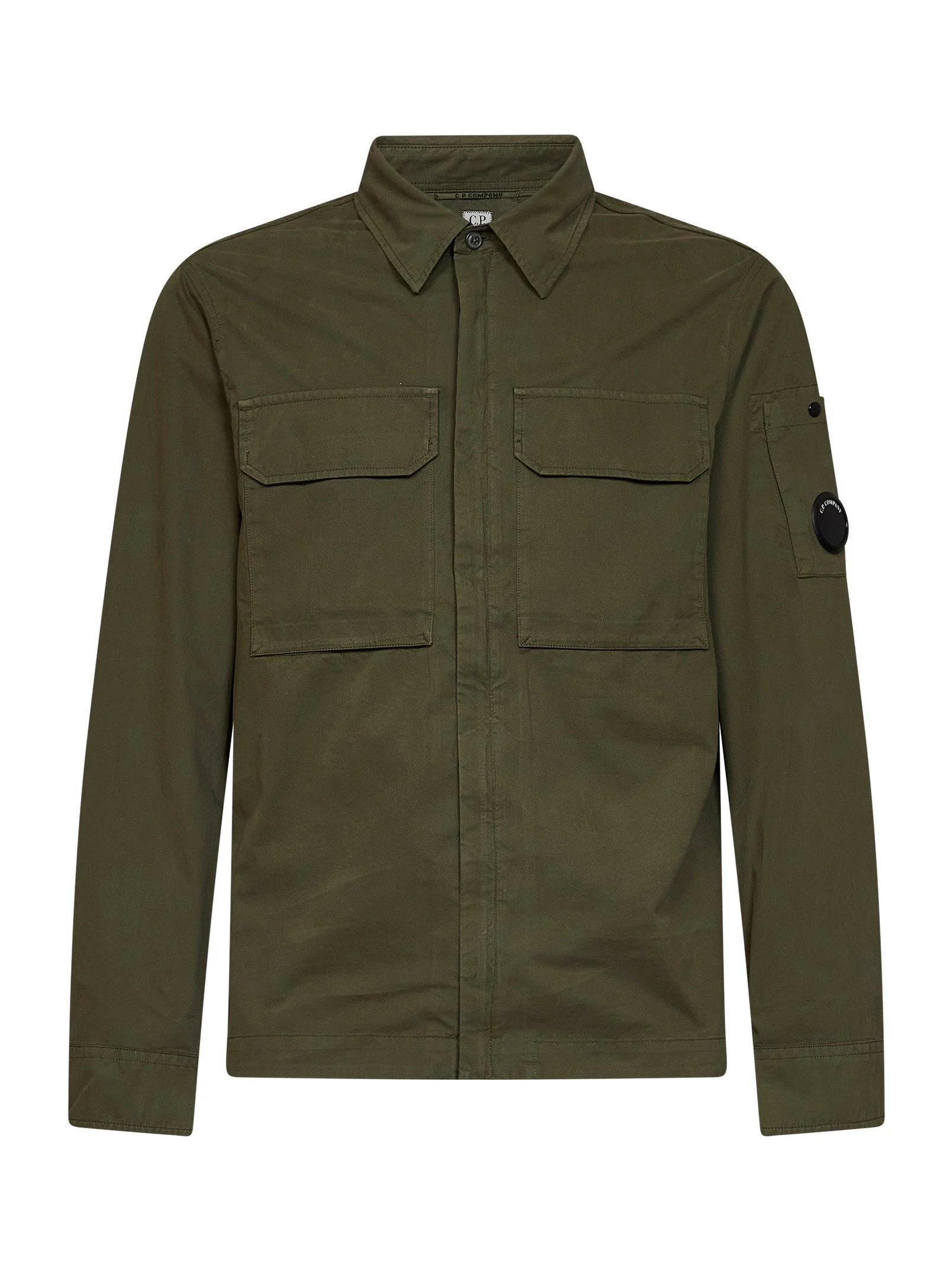 Ivy green organic cotton gabardine Lens overshirt - 1