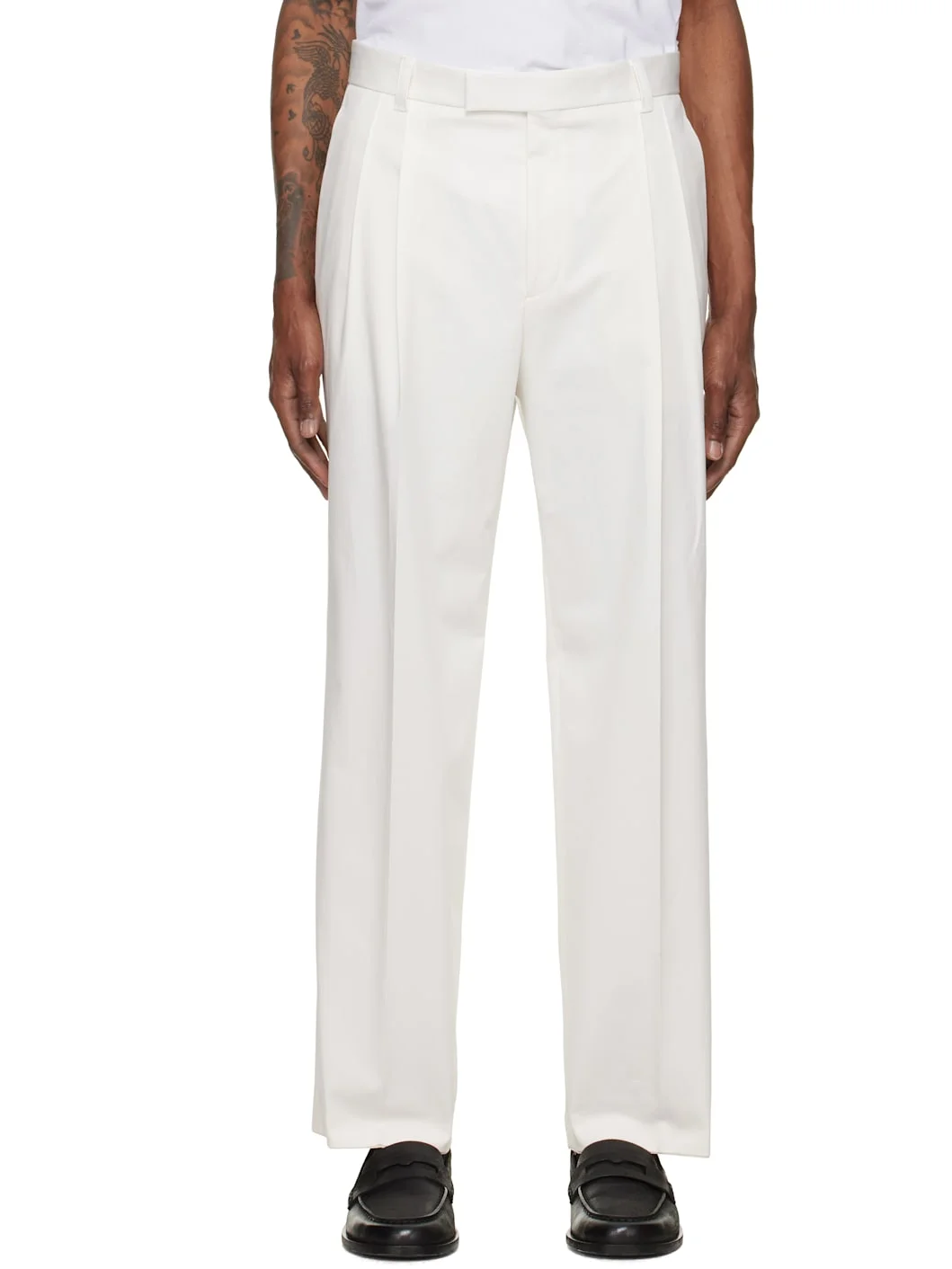 White Relaxed-Fit Stretch Cotton Trousers - 1