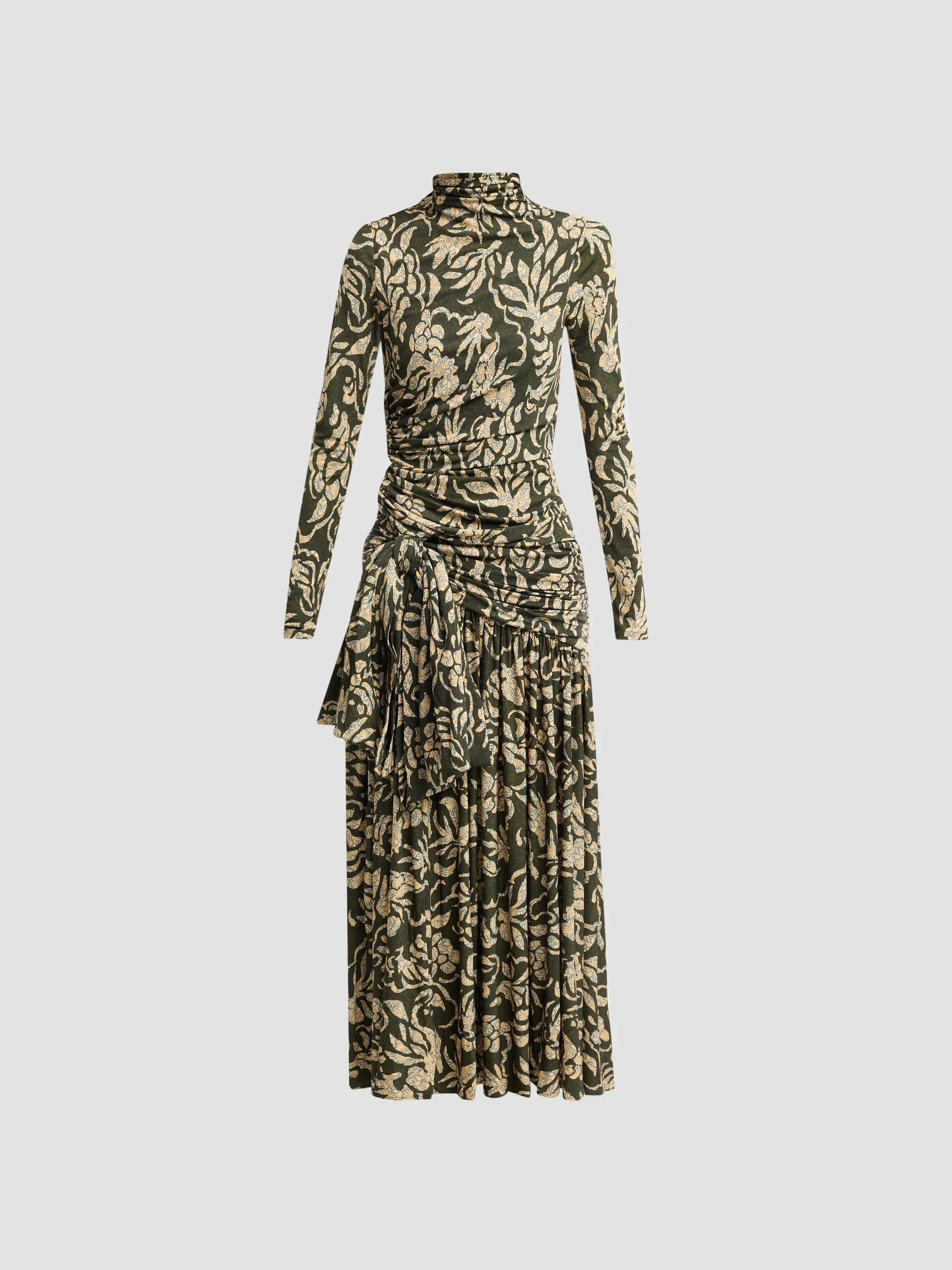 Women's Katy Draped Jersey Maxi Dress - Khaki Floral - 1