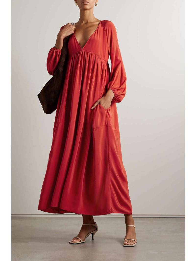 Another Tomorrow Gathered silk crepe de chine maxi dress outlook