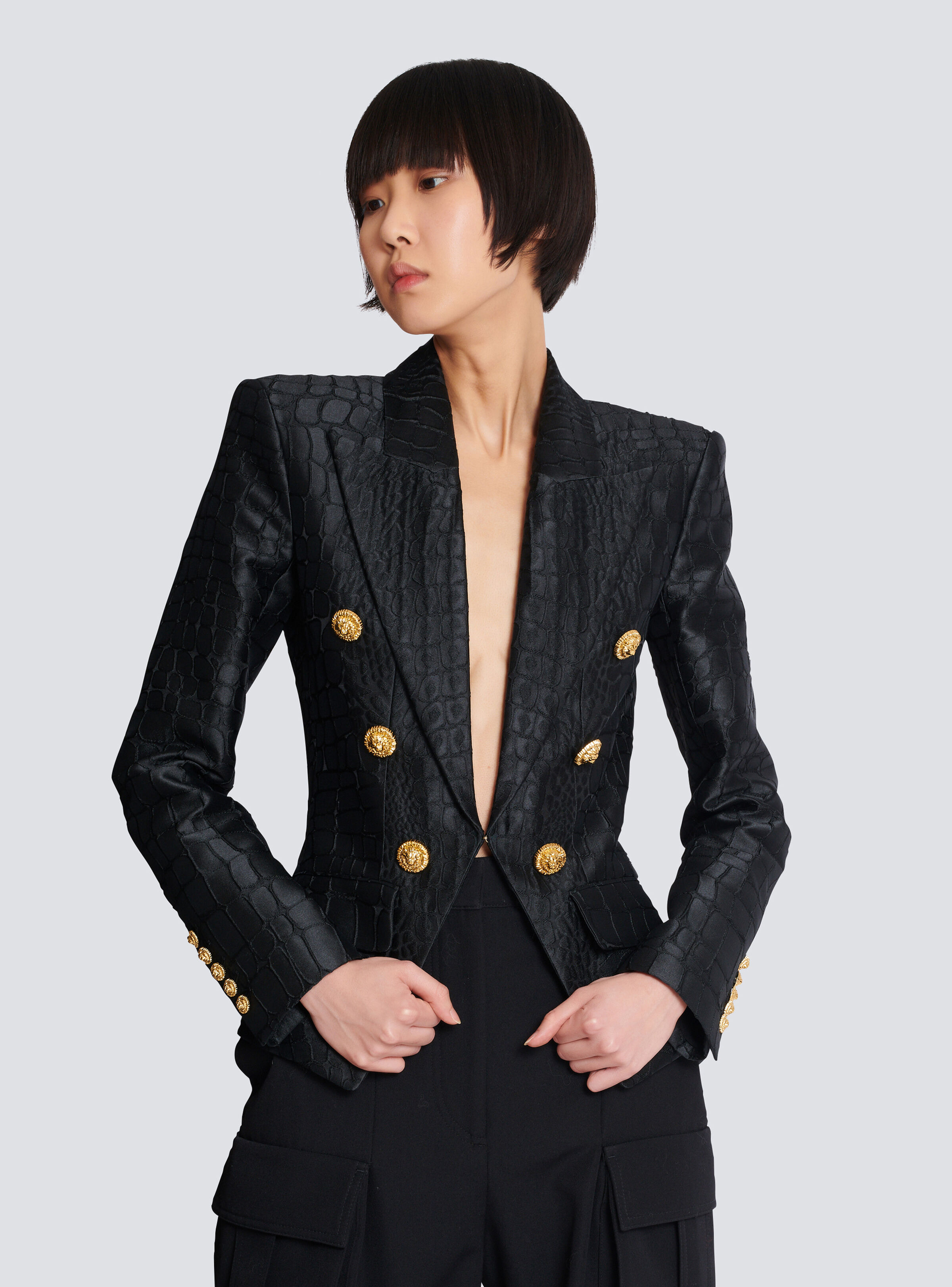 6-button jacket in crocodile jacquard - 6