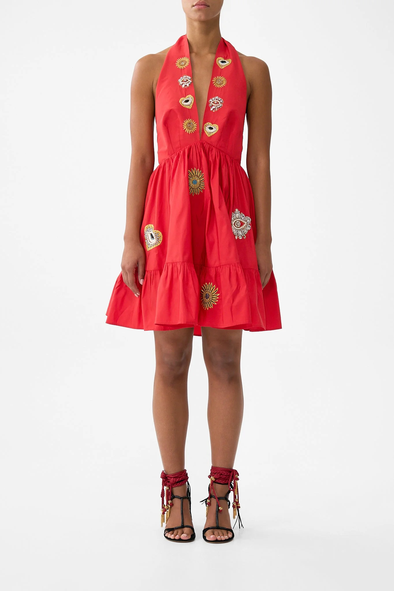 RUFFLE HEM HALTER SHORT DRESS - 1