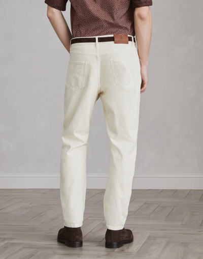 Brunello Cucinelli Garment-dyed slubbed denim leisure fit five-pocket trousers with rips outlook