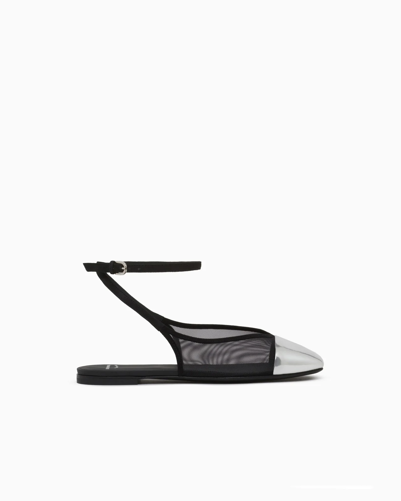 MESH AND SUEDE FLAT SANDALS WITH A MIRRORED CAP TOE - 1
