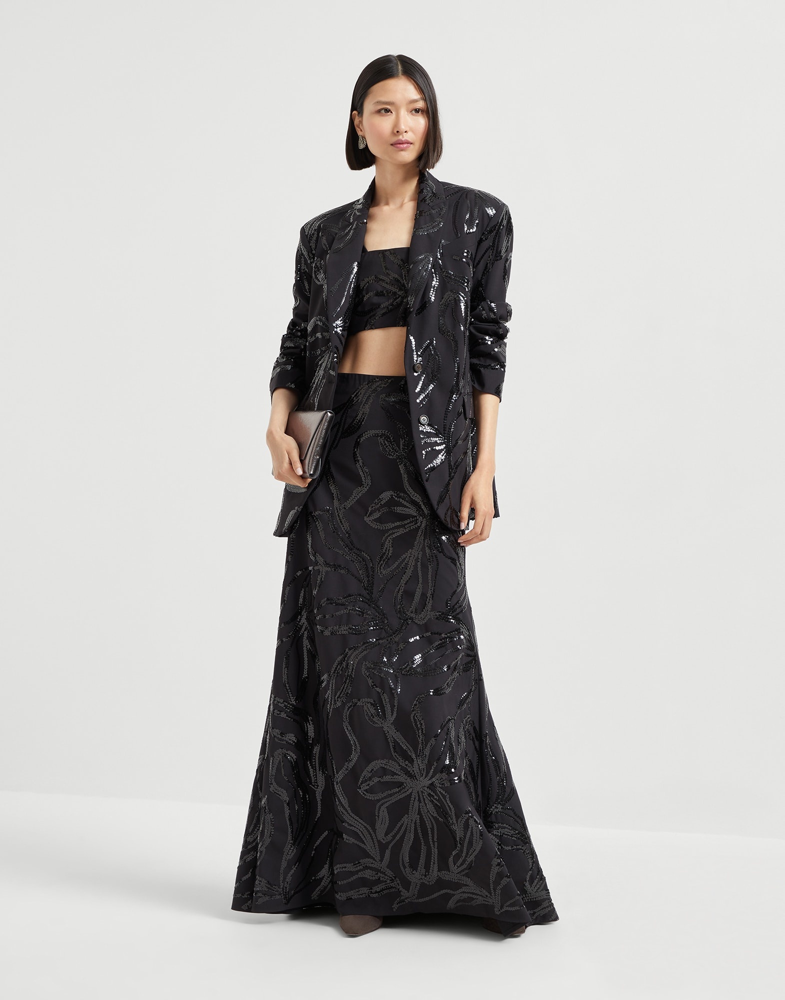 Tropical luxury wool long mermaid skirt with dazzling floral embroidery - 4