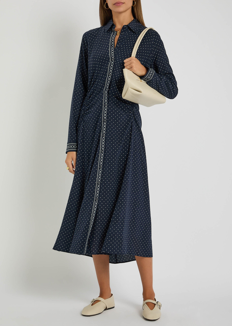 Veronica Beard Lex Polka dot Stretch-silk Midi Shirt Dress - 4