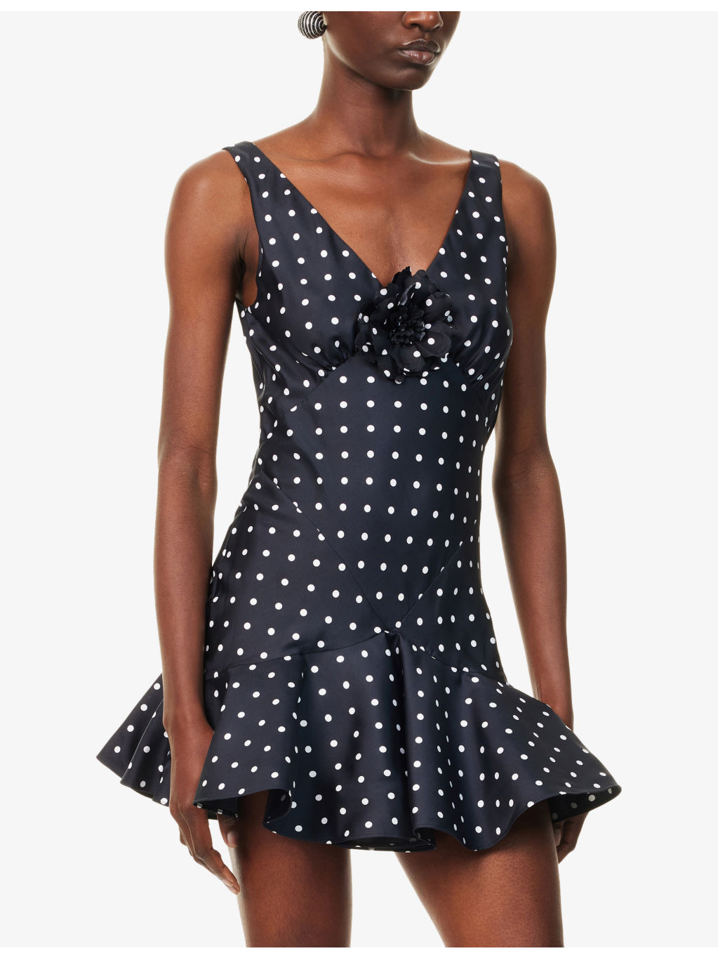 Polka-Dot Ruffled Silk Mini Dress - 3