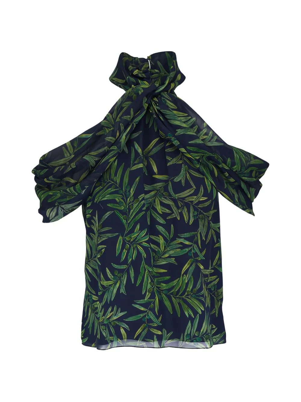 leaf-print tie-neck blouse - 1